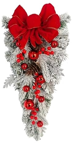 Amagogo Corona Artificial navideña con Forma de lágrima, Guirnalda Decorativa, Adorno para Colgar en Pared, para, Fiesta, repisa, 45cm
