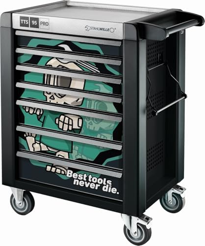 STAHLWILLE 95/7 PRO NDE | zentral abschließbarer Werkstattwagen mit 7 Vollauszug-Schubladen | Edelstahlwanne, UV-Lackierung | Best tools never die Edition