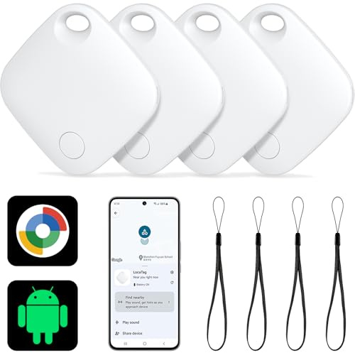 Air Tracker Tag Android Smart Tag, 4er Pack Schlüsselfinder Koffer Tracker kompatibel mit Google Mein Gerät Finden APP (Android NUR), Bluetooth Key Finder für Gepäck/Taschen/Koffer/Brieftasche