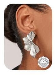 Chriscoco blommor örhängen silver 925 hängande kvinnor allergivänliga uttalande örhängen förgyllda 14K blommor örhängen stora lätta blommiga designörhängen, Ingen ädelsten