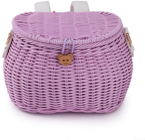 Yuanpgky Cesta infantil para bicicletas de equilibrio para niños, cesta frontal de plástico tejido para bicicleta con doble uso como mochila cruzada, compatible con la mayoría de manillares, 7.1 x