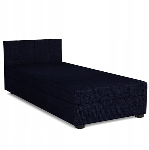 TAPCZANY24 - Boxspringbett Adel 120x200 cm mit Taschenfederkern Matratze | Bett mit Matratze, Polsterbett mit Bettkasten, Gepolstertes Einzel Bett, Schlafsofa - Marine