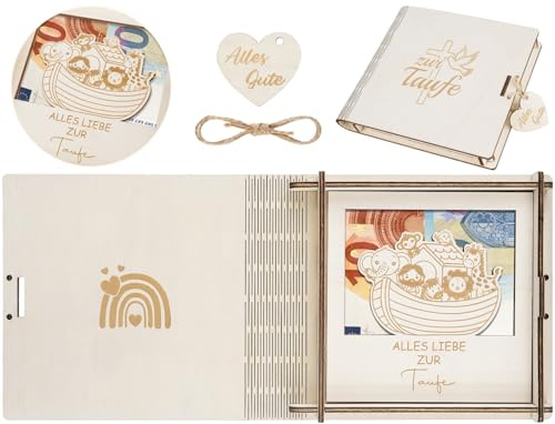 I LOVE MOM Taufe Geschenk, Taufgeschenke für Mädchen und Jungen, Arche Noah Geldgeschenke Holz Kinder, Geldgeschenke Verpackung, Deko für Geschenke, Tischdeko, Taufkerze