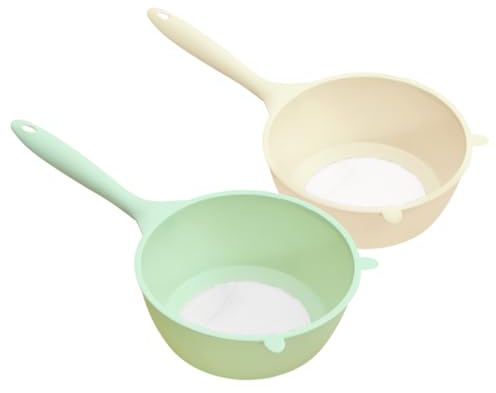 Veemoon Colador para Lavar Arroz y Escurridor de Arroz 2 Piezas, Cesta Multifuncional de Plástico Resistente, Filtro de Malla Fina, Tamaño Grande, Color Crema y Verde, Adecuado para