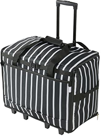Sewing Online Extra große Nähmaschinen-Trolley-Tasche auf Rollen aus strapazierfähigem schwarzem Stoff mit weißen Streifen, 63 x 43 x 30 cm | Birke 006107/STRIPE-BLK