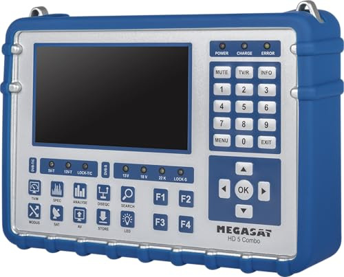 Megasat HD 5 Combo – Combo-Messgerät mit Live-TV-Bild | Für DVB-S, DVB-S2, DVB-T, DVB-T2, DVB-C, Unicable, 5″ Farbdisplay, Akku, Lampe