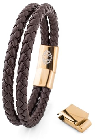 Akitsune Simplicitas läderarmband | Premium magnetiskt armband för kvinnor män klänning handgjort, 18 cm, Läder