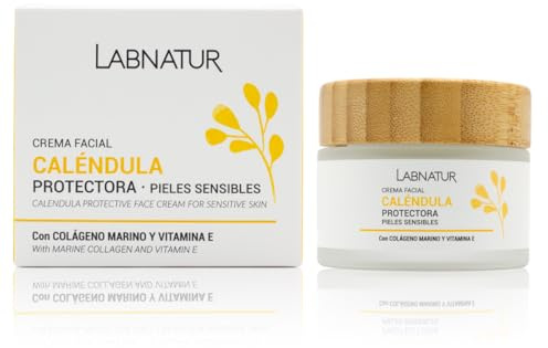 Crema Facial Caléndula - Hidrata, Protege y Suaviza - Labnatur | Con Colágeno Marino, Camomila y Aceite de Almendras Dulces - Para Piel Sensible - Natural - Hecha en España - 50 ml