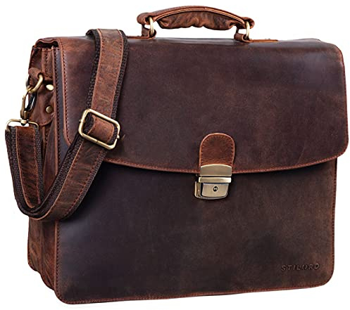 STILORD Loris Klassische Aktentasche Leder Groß Herren mit 13-15 Zoll Laptop-Fach | Business-Tasche mit Schloss Ledertasche Bürotasche Arbeitstasche Koffer-Schlaufe Farbe:Used Look - braun