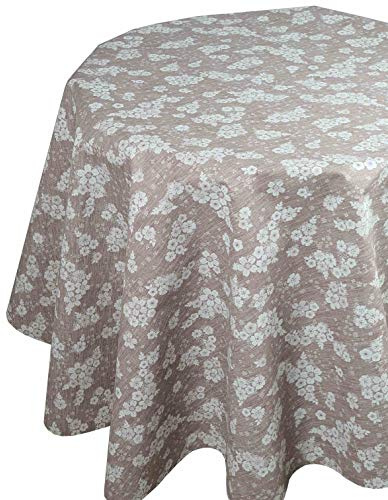 Wachstuchtischdecke Wachstuch Tischdecke Gartentischdecke Rund Oval Robust Blümchen Beige Oval 130 x 160 cm abwaschbare Wachstischdecke geprägt