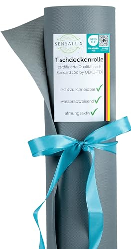 Sensalux Tischdeckenrolle, 1,18m x 25m, abwaschbare Vliesdecke, Oeko-TEX Standard 100 - Klasse I Zertifiziert, Grau