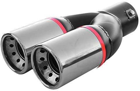 Universell Auspuffblende Doppelrohr Endrohr Edelstahl Auto Endrohrblenden Auspuffendrohr Auspuffrohr Tuning Schalldampf Blende Sport Rund Chrom Auspuffspitzen