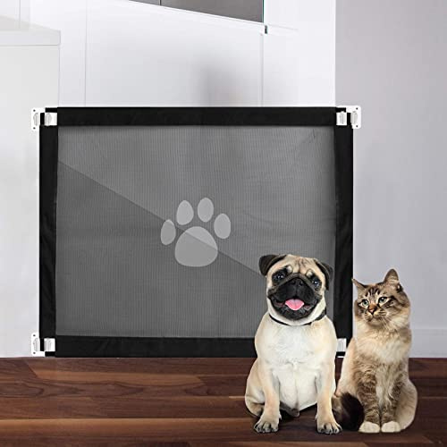 PETLESO Dog Magic Gate Pet Stair Gate 80 X 100cm Pet Safety Gate Easy Install Lockable Mesh Guard for Dog Puppy Goggy