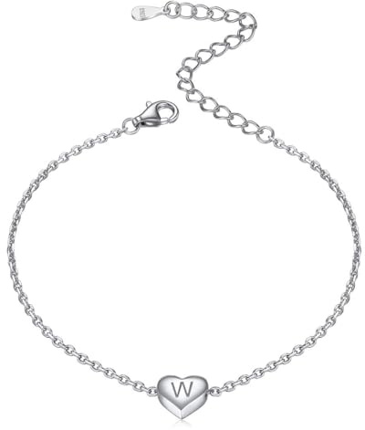 ChicSilver Silber herz Armskette Sommer Armschmuck Buchstabe W Armbänder mit Herz Anhänger 16cm