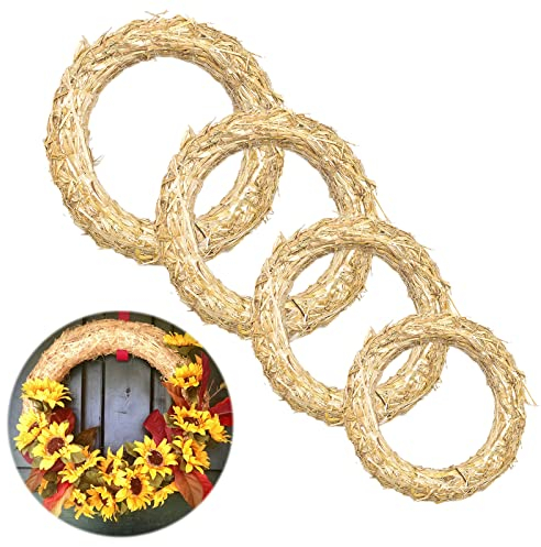 Strohkränze Strohkranz Dekokranz Strohrömer Blumenkranz Deko Türkranz Rohling aus Stroh Naturkranz für Wohnaccessoire Wand und Boden (Ø 15 cm/2.5 cm Ø 20 cm/3 cm Ø 25 cm/3.5 cm Ø 30cm/3.5 cm) 4 Stück