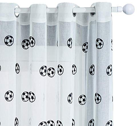 Tenda Camera Da Letto Tende Trasparenti Da Calcio Ricamate Per Soggiorno Camera Da Letto Camera Dei Bambini Camera Dei Bambini Tende Per Finestre In Tulle Tende In Filato-Calcio Nero_L100 X H270 Cm