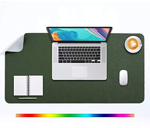 Tappetino per Mouse Grande, Mouse Pad XL, DOBAOJIA Sottomano da Ufficio, Laptop Tappetino, Tappetino Scrivania, Tappetino Scrittura, Uso Doppio Lato Simipelle PU 80 x 40cm (Verde Scuro/Grigio)