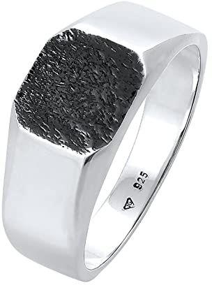 Kuzzoi Siegelring Herrenring 11 mm quadratisch matt oxidiert 925 Silber | Klassischer Herren Silberring breit Band Ring für Männer in der Ringgröße 60 - 66