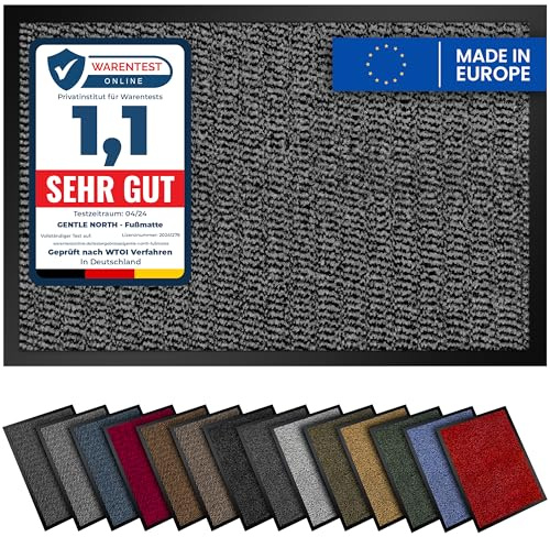Hochwertige Fußmatte hellgrau schwarz 90x120cm groß für Innen & Außen - Schmutzfangmatte rutschfest, waschbar & wetterfest - Fussmatte für Eingangsbereich & Aussenbereich - Läufer Flur dünn
