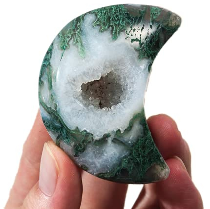 AITELEI Agata di Muschio Naturale Cristallo di Luna Pietre preziose a Forma di Cuore Artigianato di Intaglio di Cristallo Pietra di Palma Burattata Pietra Chakra lucidata Pietra di Preoccupazione