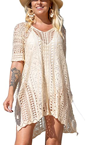 YouKD Tunica da donna in maglia traforata, top all'uncinetto, copricostume da spiaggia, poncho, estate, copricostume da spiaggia, taglia unica