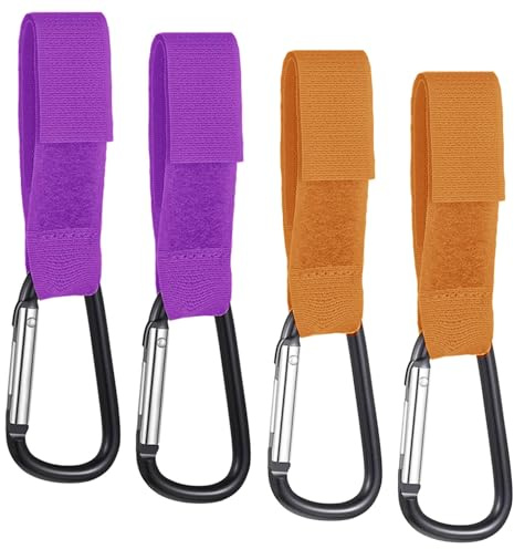 4 clips para cochecito, clips para cochecito, clips para cochecito, clips para bolsos para colgar bolsas de compras o bolsas de pañales en tu cochecito o silla de paseo (morado y naranja)