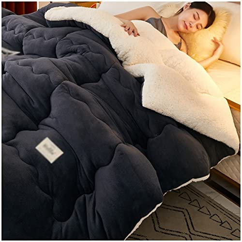 FFFF & OLFEH Bettdecke, Steppdecke, Dicker Lamm-Kaschmir, Decke, Flauschige Kaschmir-Steppdecken, Winterwarm, Kern aus Lammsamt, Dick warm, Plüsch Winterdecke (Schwarz,150x200cm?3kg?)