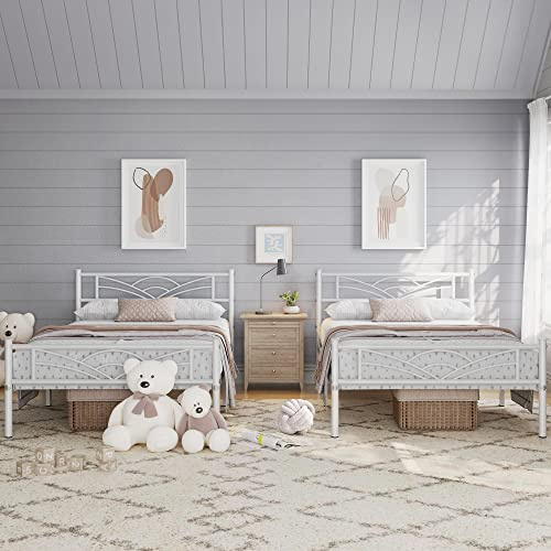 Yaheetech Set di 2 Struttura Letto Singolo in Ferro 90 x 190 cm, Bianco | Testiera a Forma di Nuvole, Spazio Aggiuntivo, per Gemelli Camera da Letto Ospiti Soggiorno, Struttura Resistente