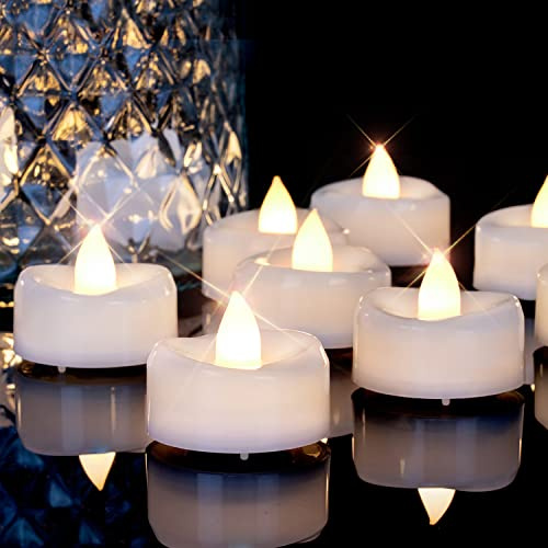 merrynights Flameless Candles, 12Pack Timer Fake Candle, LED Tea Light Candles, Battery Operated Votives with 6 Hours Timer Auto for Halloween Christmas Wedding Decor-1.5'' D X 1.25'' H, Warm White