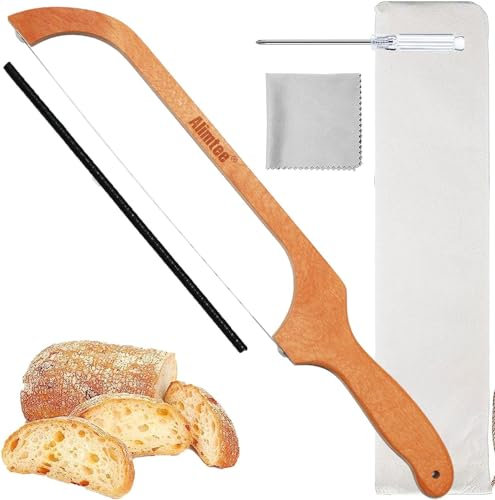 Alimtee Bread Knife for Homemade Bread, 16 Wooden Serrated Bread Slicer Gift for Friends Fiddle Bow Design Easy to Cutting, Sourdough Cutter for Homemade - Premium Stainless Steel