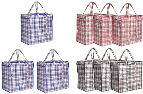 Josephine Osthoff Unisex Aufbewahrungstaschen, langlebig, wasserdicht, mit Reißverschluss. Ideal für Umzug & Einkauf. 75 L Fassungsvermögen, bis 20 kg belastbar, 9er-Pack.