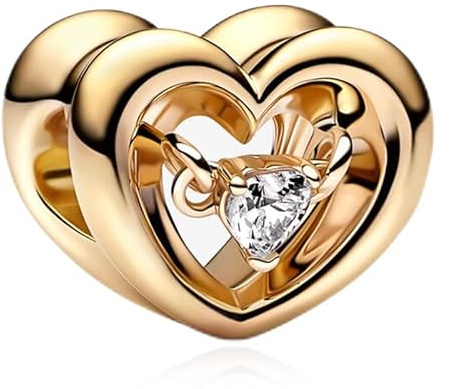 LaMenars Colgante de conexión en forma de corazón luminoso dorado Charm 925 collar colgante de pulsera de plata esterlina para mujeres regalo para niñas del día de la madre de San Valentín