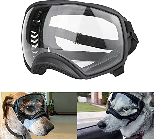 PETLESO Hundebrille für mittelgroße und große Rassen, UV-Schutz, Sonnenbrille mit verstellbaren Riemen, zum Autofahren, Wandern