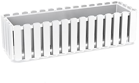 KAGM Blumenkasten Balkonkasten Blumentopf Pflanzkasten Latten-Optik/Landhausoptik / 58cm Weiß