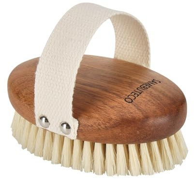 SAMEBUTECO Körperbürste aus Akazienholz mit Wildschweinborsten, Nassbürste und Trockenbürste, Badebürste für Hautpeeling, Lymphdrainage und Verbesserung der Durchblutung