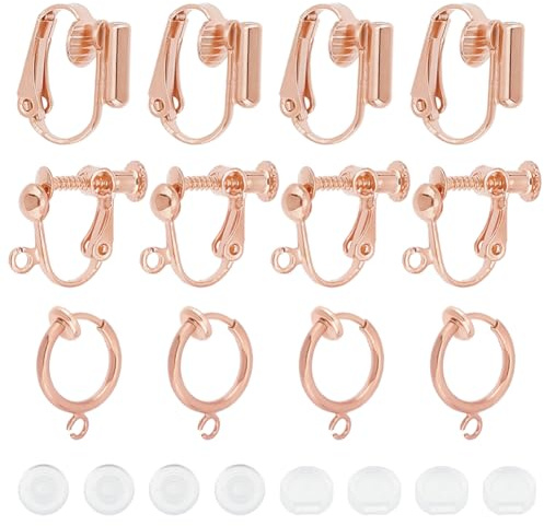 SUNNYCLUE 1 Box 18 Stück 3 Stile Clip On Ohrringe Konverter Ohrring Clip Verschlüsse Roségold Ohrclips On Creolen Ohrringe Nicht Durchbohrte Ohren Ohrclips Für Die Schmuckherstellung Ohrhänger Für Erw