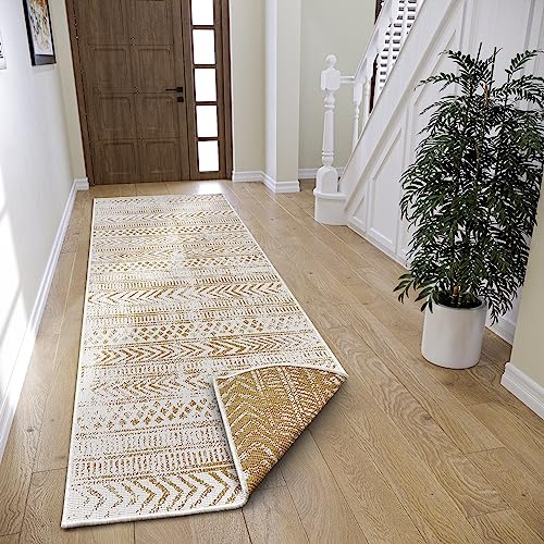 NORTHRUGS Alfombra Reversible Biri para Interior y Exterior, Tejido Plano, diseño Bohemio, Certificado Öko-Tex, Resistente a la Intemperie y a los Rayos UV, para balcón, terraza, jardín, Ocre, 80 x