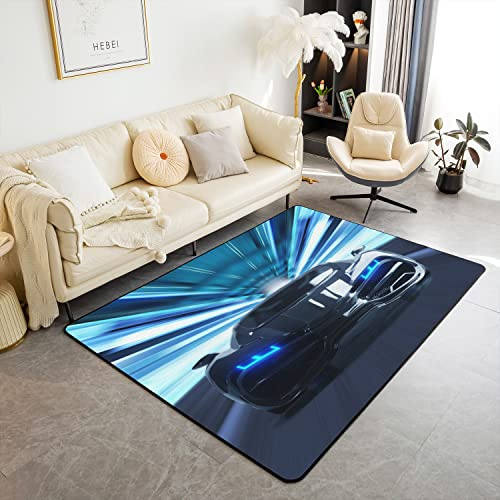 Loussiesd Rennen Auto Bereich Teppich, Speed Sport Auto Akzent Teppich für Home Wohnzimmer Dekor, Reversible Extreme Sport Cool Automobil Blau Dekorative Akzent Teppich, 100x150cm