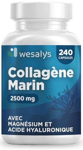 Collagene Marino con Acido ialuronico - 240 Capsule - 2500mg di Collagene idrolizzato, Integratore con Biotina, Vitamina C, Coenzima Q10 per Pelle, Capelli e Articolazioni Wesalys