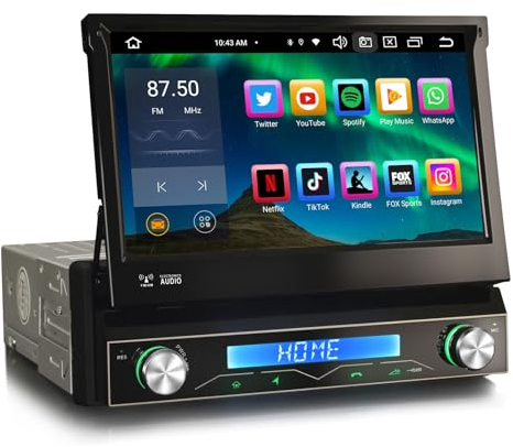 GONFEN 7 Pulgadas IPS 8-Núcleos Android 13 Universal Autoradio 1 Din DAB+ Radio de coche mit GPS Navigation Pantalla motorizada Unterstützt Wireless CarPlay Android AUTO 32GB WiFi USB Bluetooth 5.0 FM