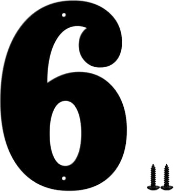 Hausnummern und Buchstaben aus Metall - wetterfeste schwarze Beschichtung, ideal zur Dekoration von Garten, Tür und Briefkasten, mit einfach zu montierendem Nagelset (7.6 cm, 6)