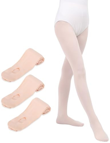 MYSSUCI 3 Pairs Ballet Tights Girls Women 90 Denier Dance Tights convertible ballet tights with Hole(Pink, M)