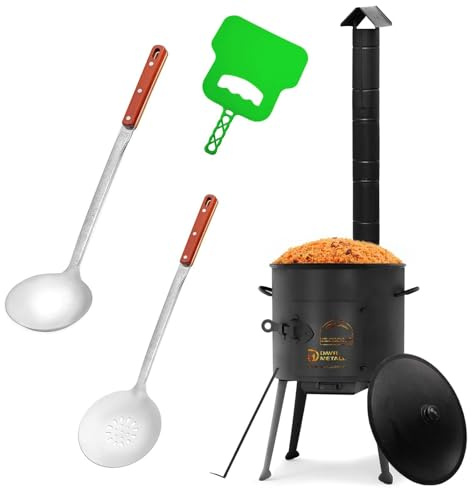 Ø36cm Uchag 2mm stahl mit Abzugsrohr Utschak Utschag Feldküche 10L Kazan Kasan Feuerstelle Campingofen Außenküche Eintopfofen mit Schaumkelle Suppenkelle Grillfächer