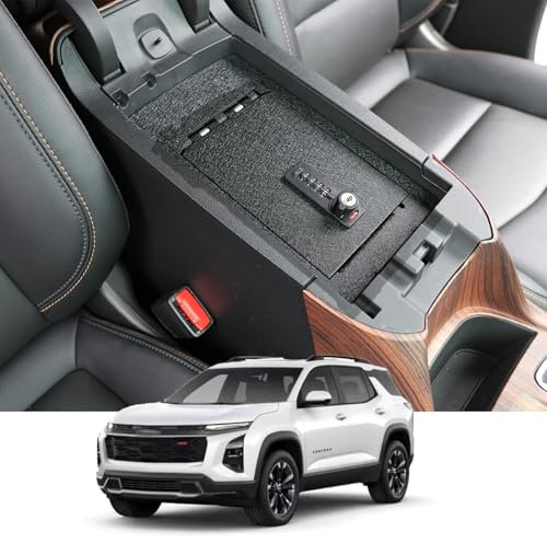 KEREN Center Console Gun Safe - Hidden Storage Console Gun Vault Compatible with Chevrolet Equinox 2018-2024, High Security Armrest Lock Box with 4-digit Lock