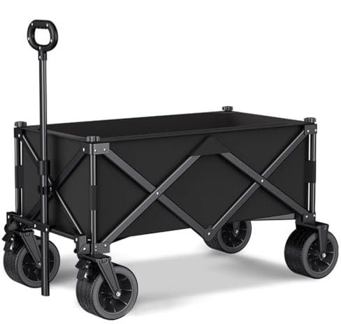 Bollerwagen Faltbar Strand Strandwagen Klappbar Gartenwagen Mit Rollsitz Handwagen Garten Mit Großer Transportkarre Camping Für Einkaufen, Sport, Camping, Lebensmittelgeschäft(/Black,120L)