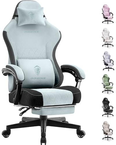 Dowinx Gaming Chair for Adults With Footrest - Fabric Ergonomic High Back Office Chair With Pocket Spring Cushion and Massage Lumbar Support, Aqua