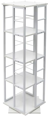 Donened - Drehbares Bücherregal, 360 Grad Standregal, 4 Stöckig Bodenstehendes Bücherregal, Lagerregal für Kinder und Erwachsene, 40 x 40 x 134 cm (Weiß)