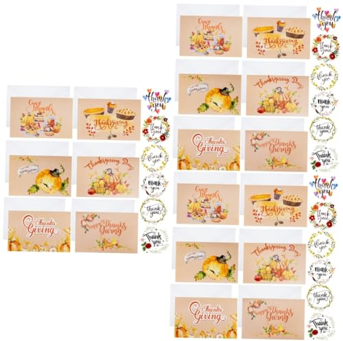 VILLCASE 36 Sätze Thanksgiving-Segenskarten geldumschläge umschlag Herzliche Herbst-Mitteilungskarten Einladungskarte Erntedankfest-Grußkarten Danksagung Postkarten 250 g weißer Karton