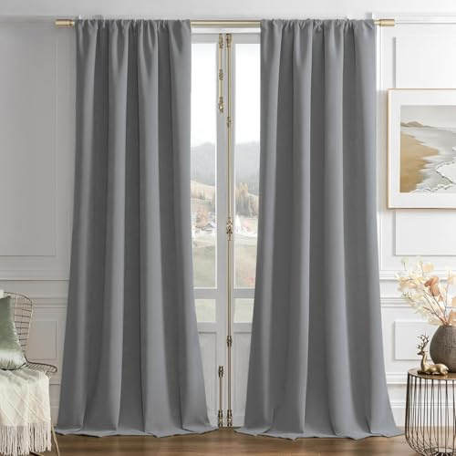 Joydeco 100% Blickdicht Samt Vorhänge mit Kräuselband 2 er Set H 245 x B 132 Grau Schienensystem Schiebevorhang Verdunkelung Thermovorhang Kälteschutz Gardinen Schlafzimmer Wohnzimmer Curtains
