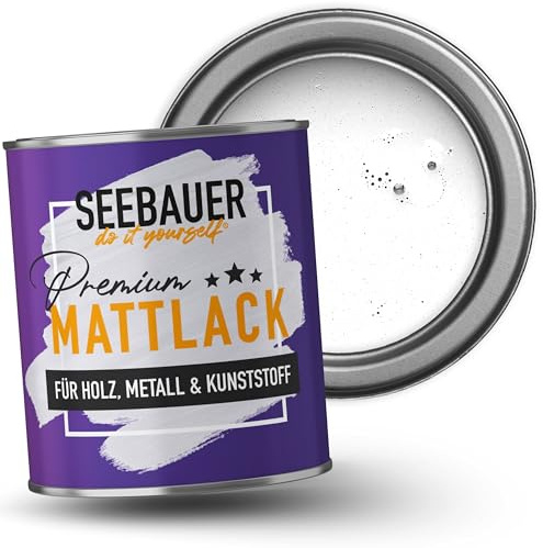 SEEBAUER diy Mattlack Weiß 750ml für Innen & Außen (No. 000 Weiß) Möbelfarbe ohne Schleifen - Hybrid-Lack für Holz, Metall, Kunststoff - Holzlack, Möbellack hohe Deckkraft